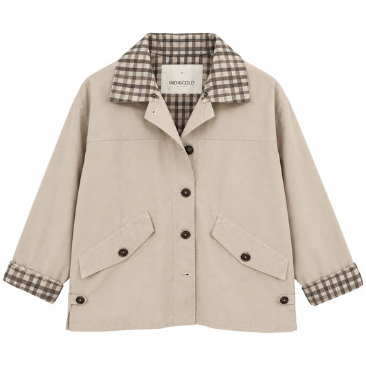 Oversized trench coat with checked lining
