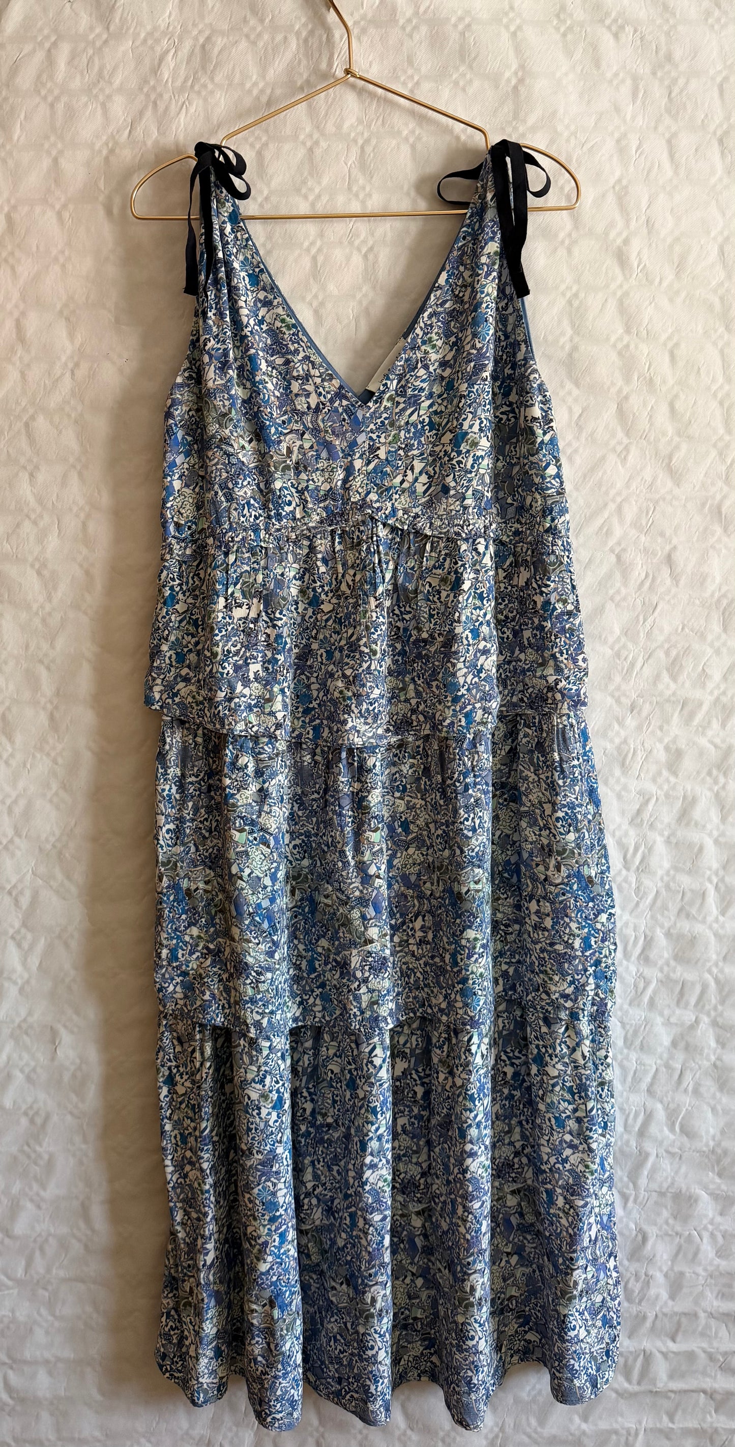 Vestido largo paneles estampado azulejo portugues