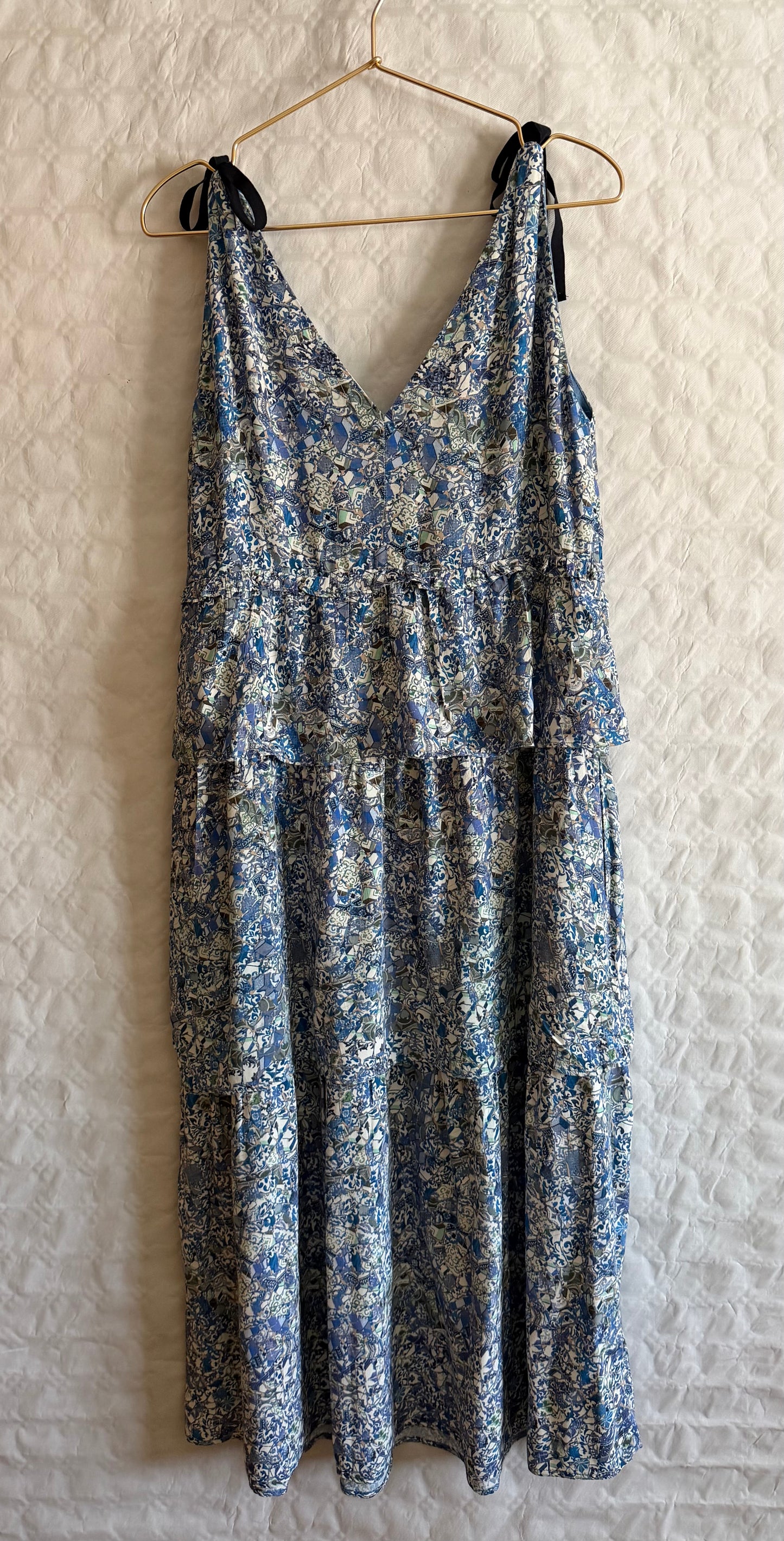 Vestido largo paneles estampado azulejo portugues