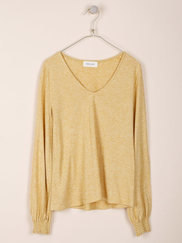 CAMISETA CUELLO PICO EN PUNTO MELANGE