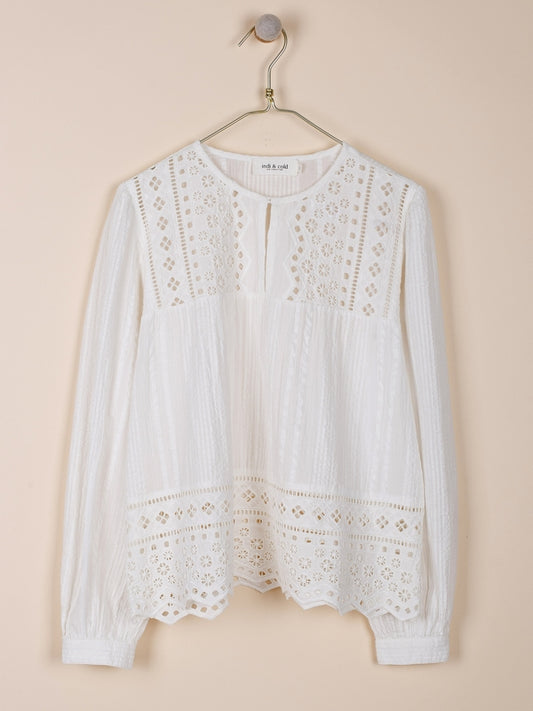 BLUSA ROMÁNTICA CON ABERTURA Y VAINICAS