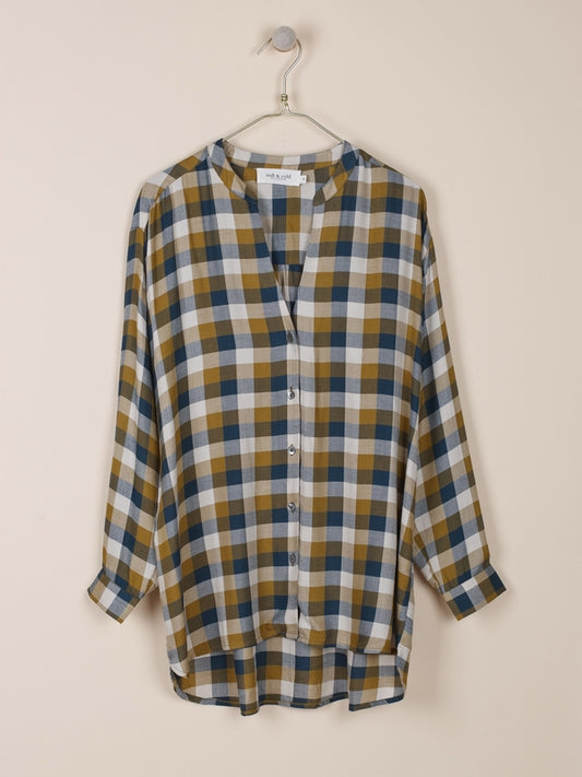 CAMISA LARGA CUADROS TINTE EN HILO