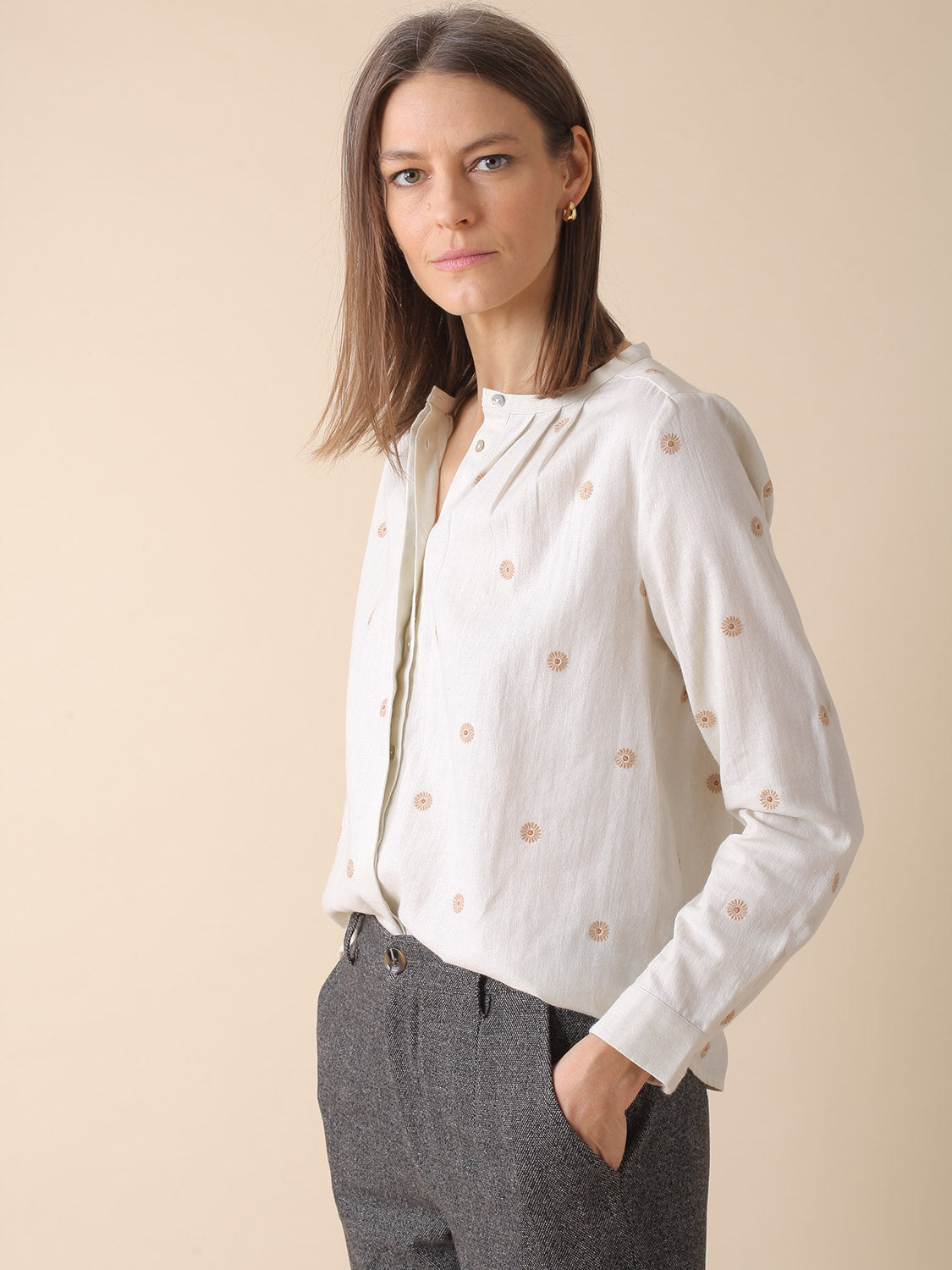 CAMISA EN CREPE DE ALGODÓN BORDADO