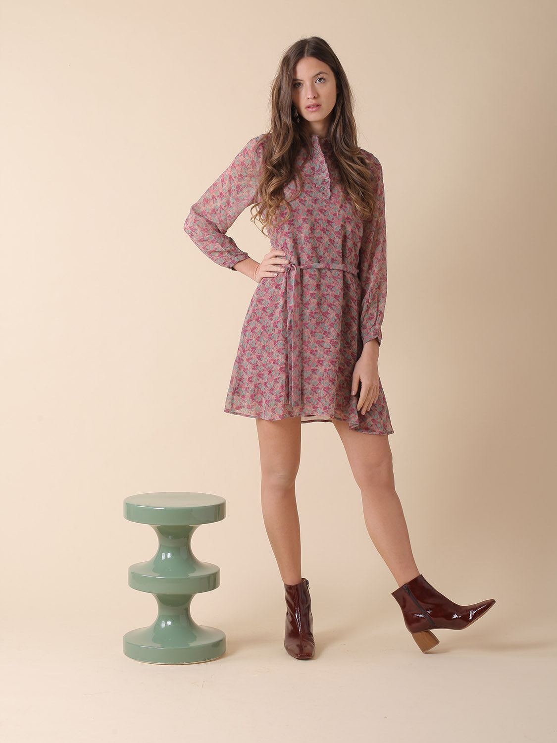 VESTIDO CORTO ESTAMPADO EN GEORGETTE