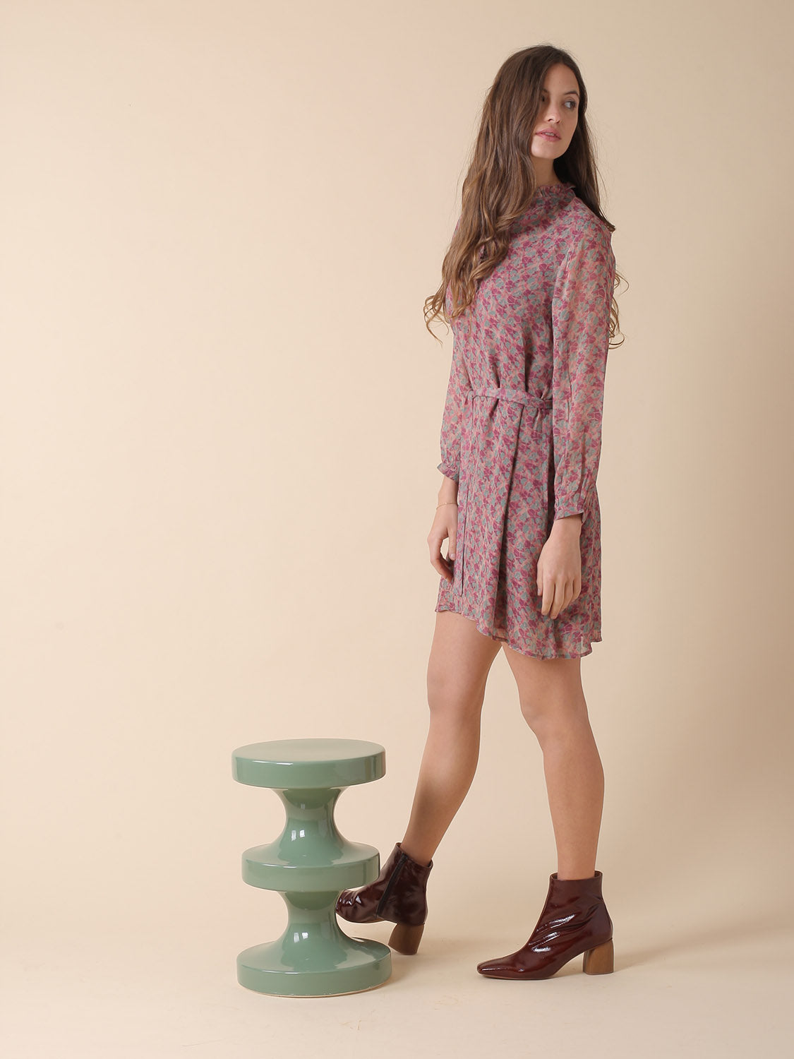 VESTIDO CORTO ESTAMPADO EN GEORGETTE