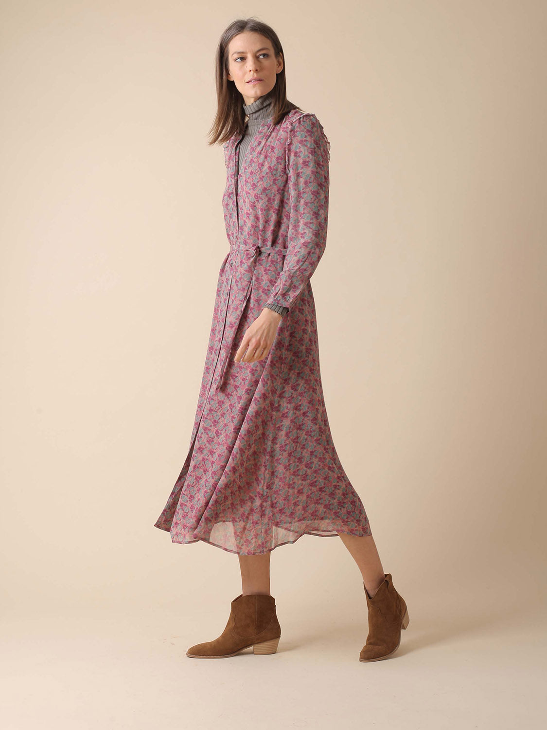 VESTIDO LARGO ESTAMPADO EN GEORGETTE