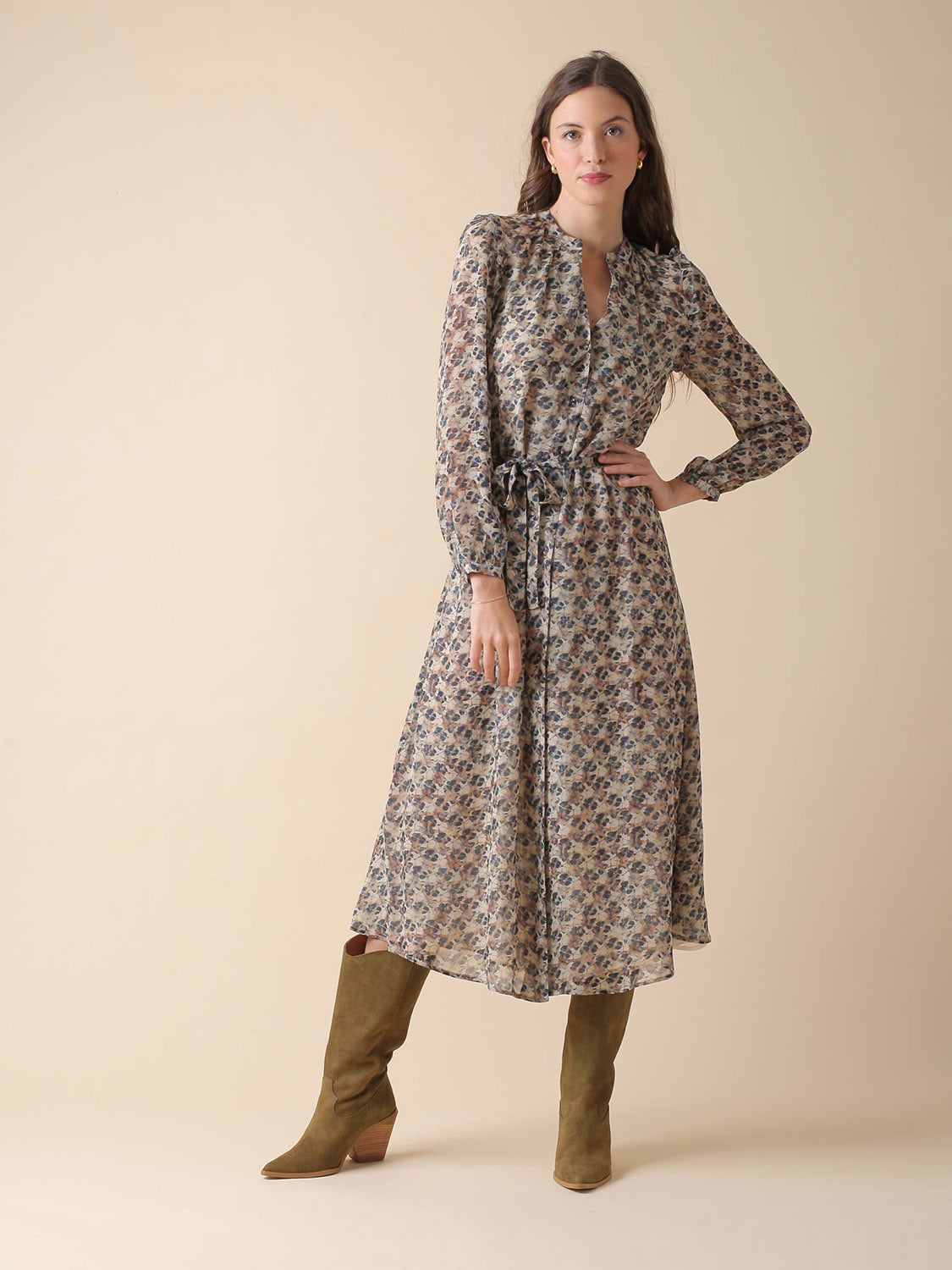 VESTIDO LARGO ESTAMPADO EN GEORGETTE