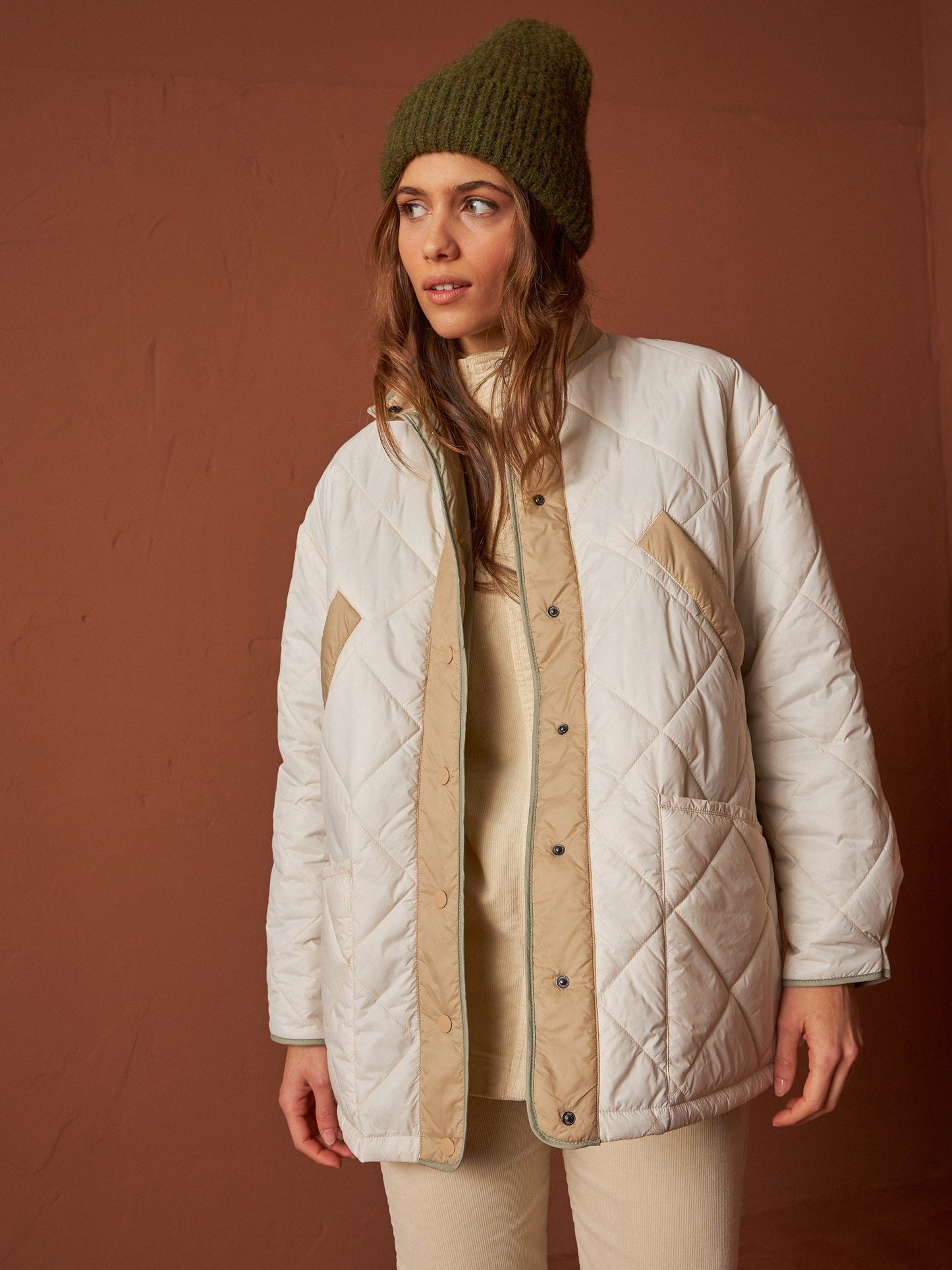 THREE-COLOUR QUILTED COAT