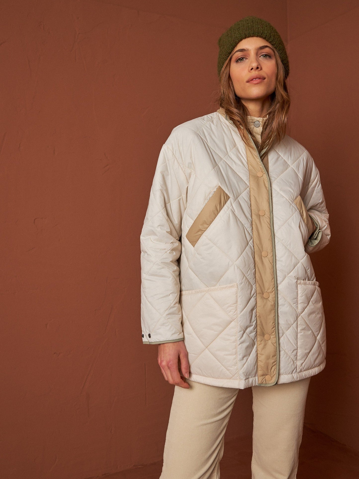 THREE-COLOUR QUILTED COAT