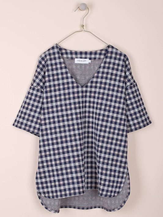 T-SHIRT À CARREAUX AVEC DOS EN V