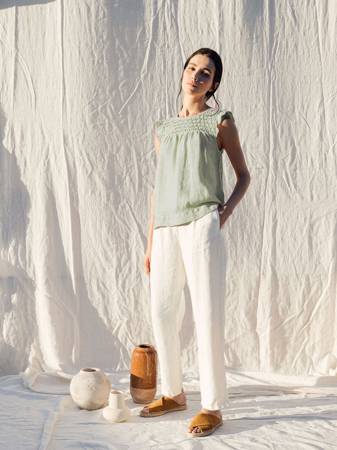 BLUSA ROMÁNTICA PANEL CÁÑAMO