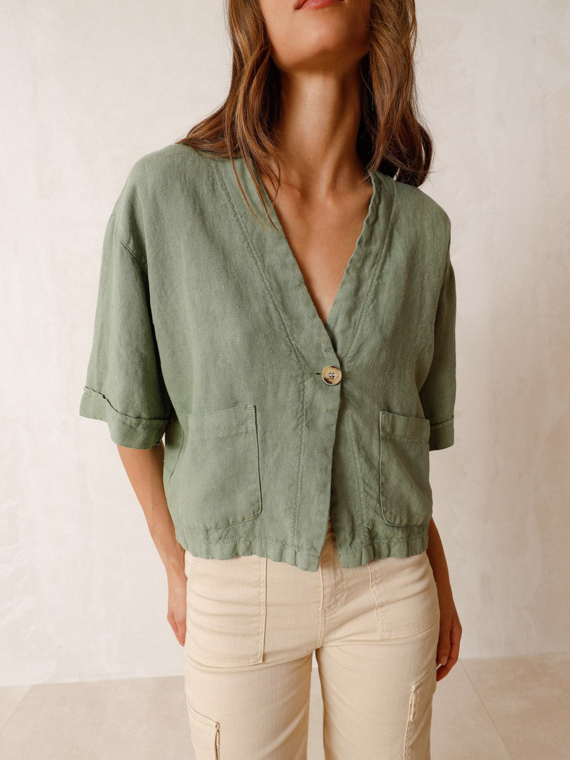 SOBRECAMISA CROP LINO