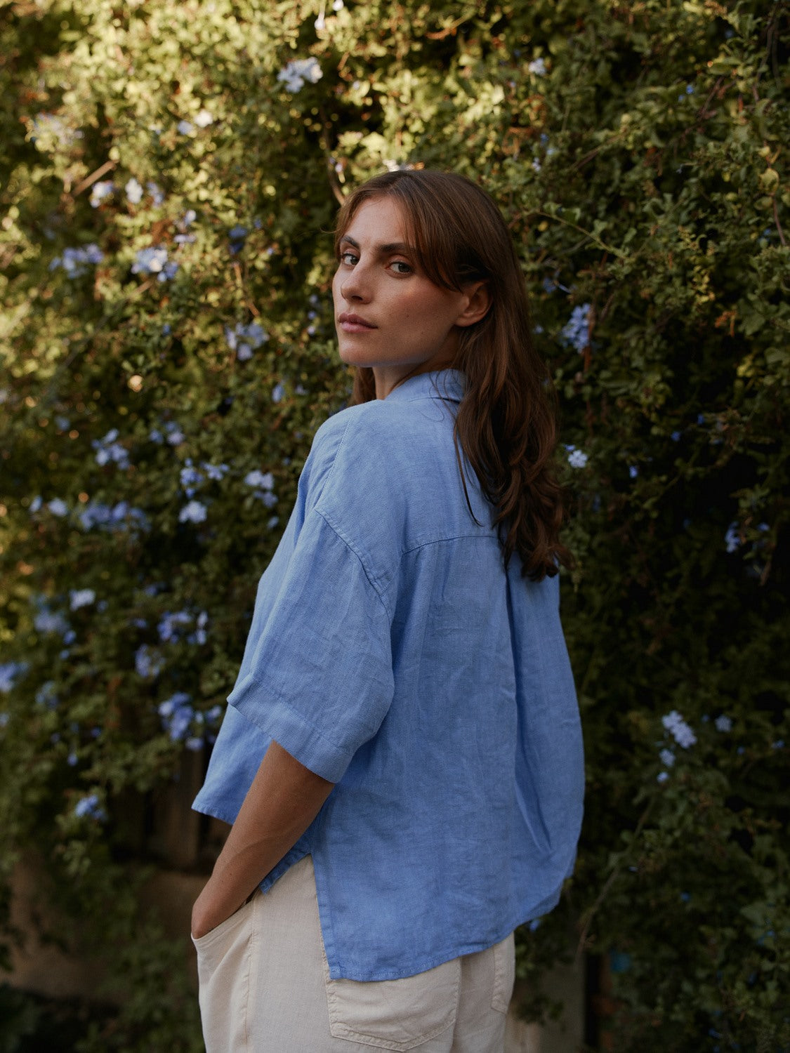 CROP LINEN SHIRT