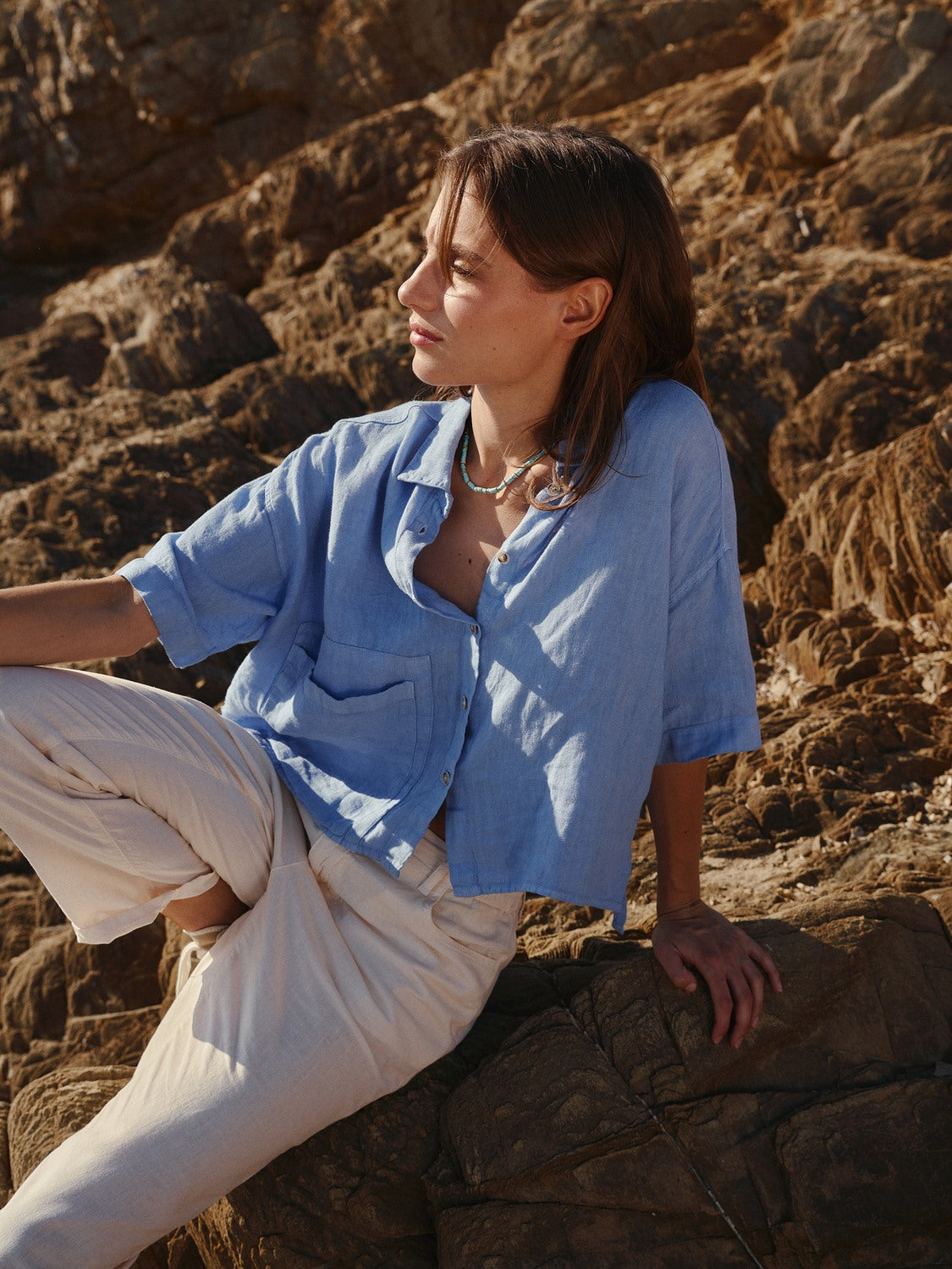 CROP LINEN SHIRT
