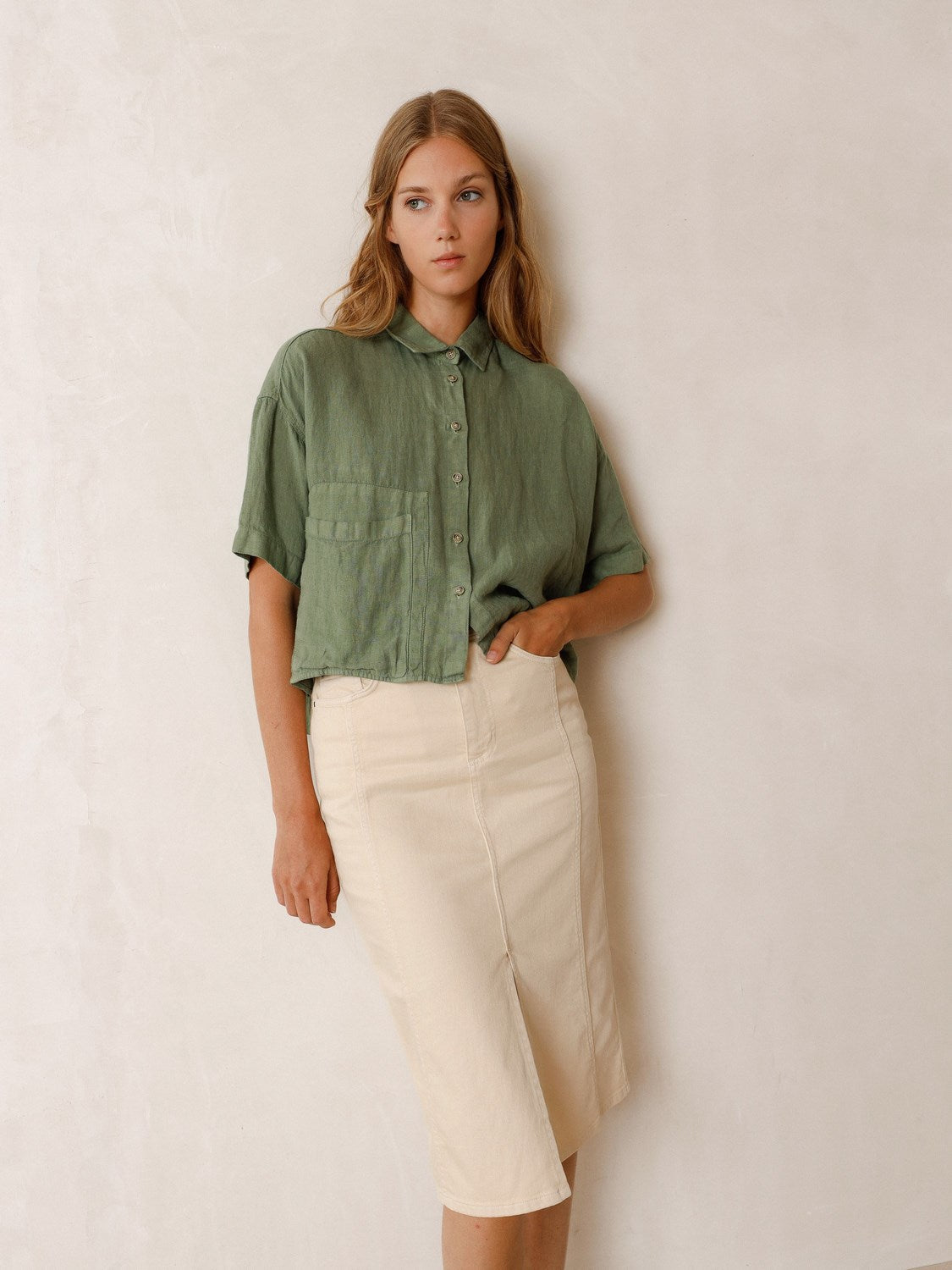 CROP LINEN SHIRT