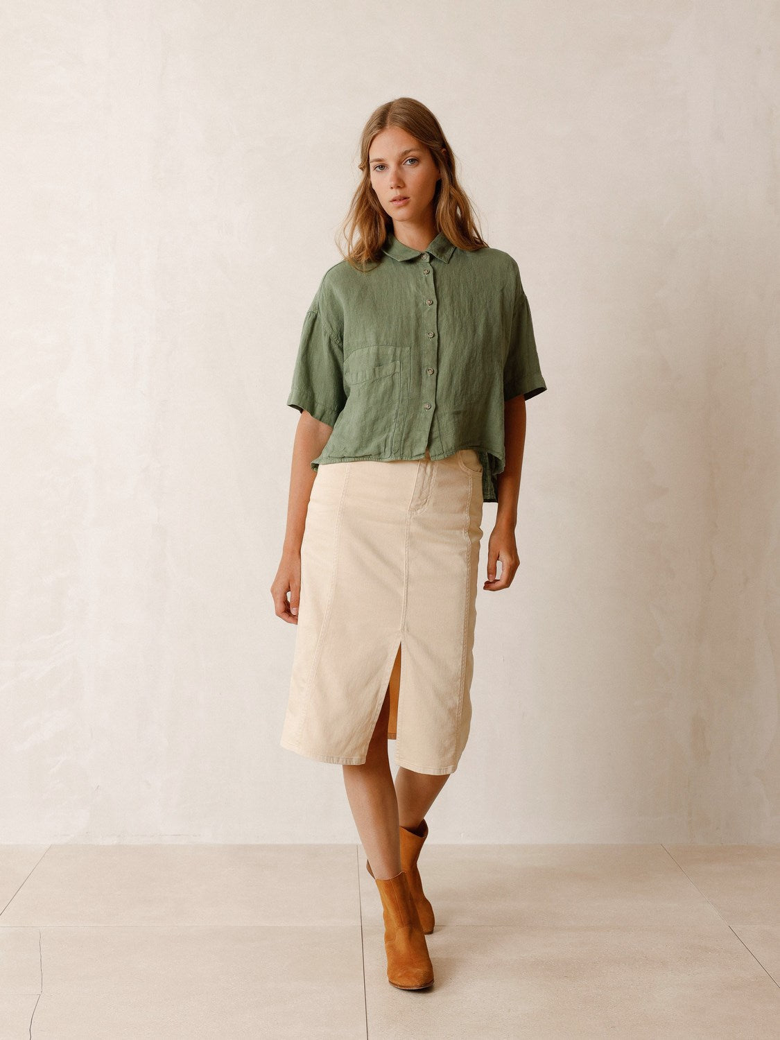 CROP LINEN SHIRT