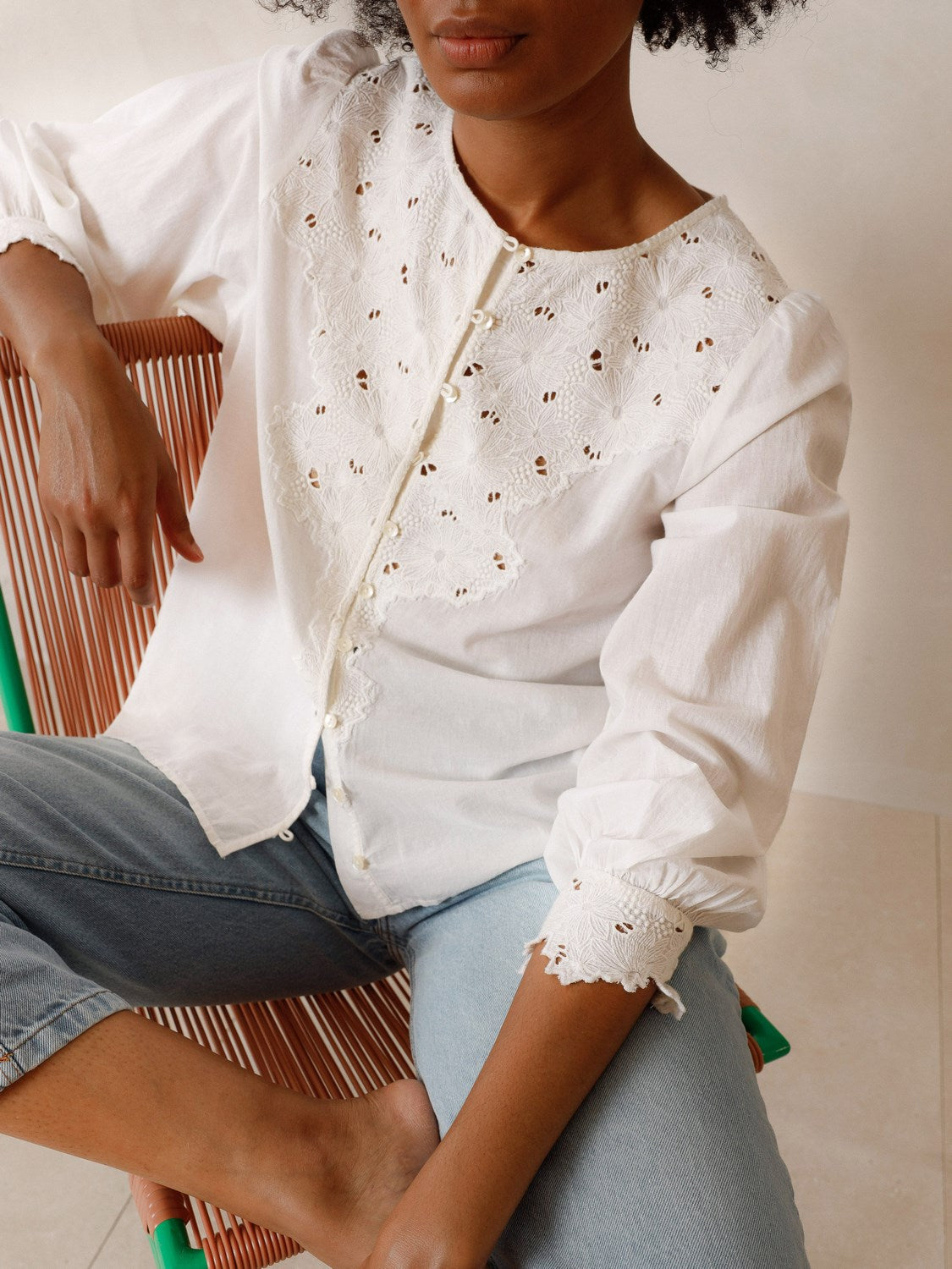 CUT OUT EMBROIDERY SHIRT