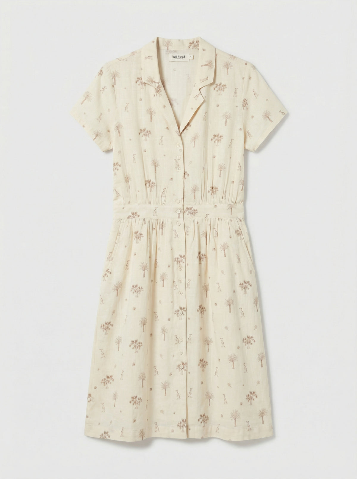 Vestido camisero beige estampado palmeras
