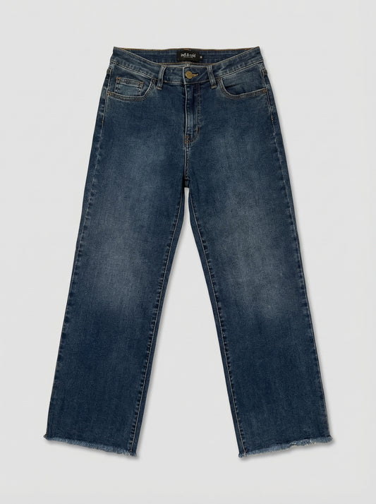 Blue ankle-length jeans with fringes